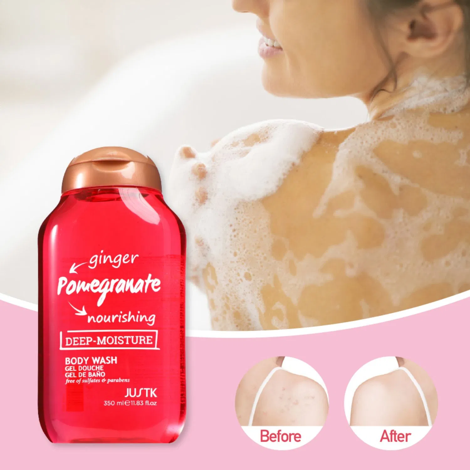 Justk Ginger & Pomegranate Nourishing Deep-Moisture Body Wash Shower Gel