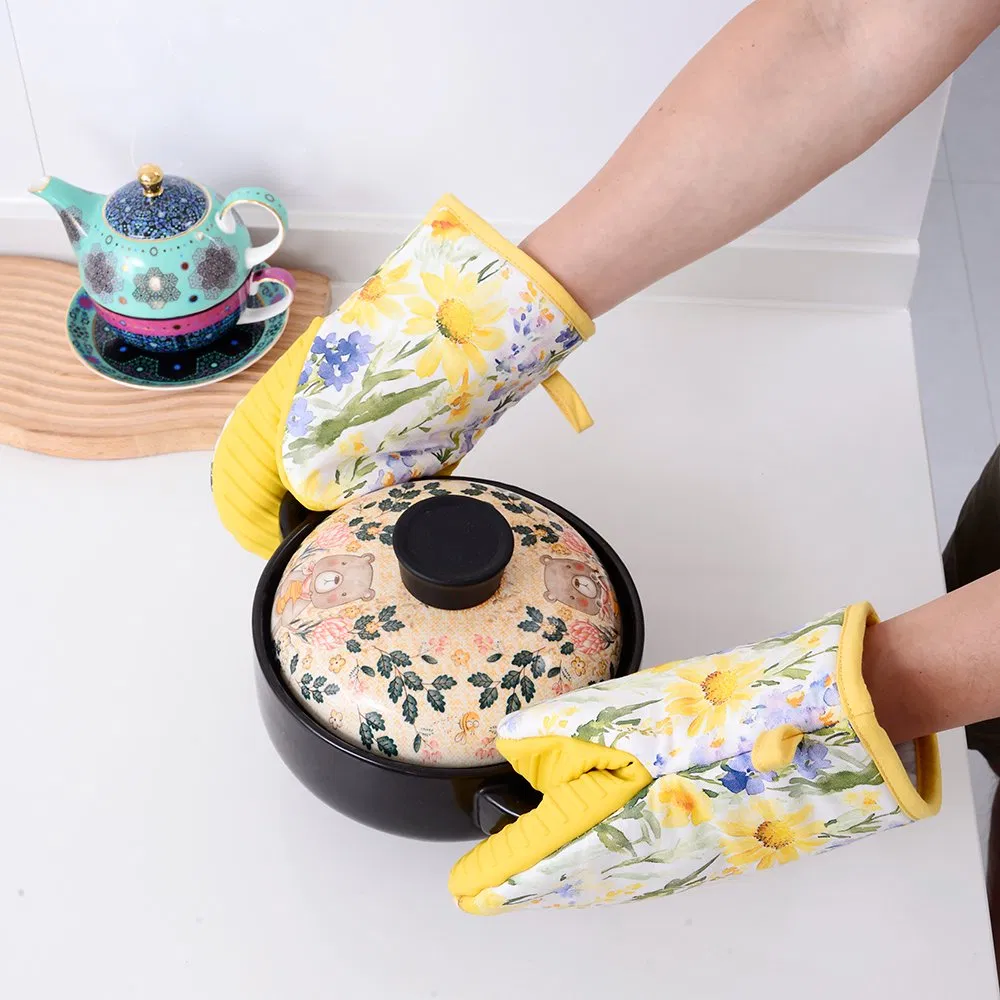 Factory Customized Yellow Flower Custom Kitchen Insulation Printing Silicone Mitt