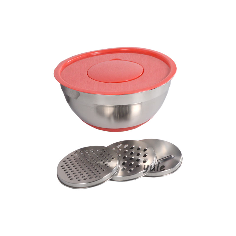 Colorful Non-Slip Design Silicone Bottom Stainless Steel Mixing Bowl Kitchenware