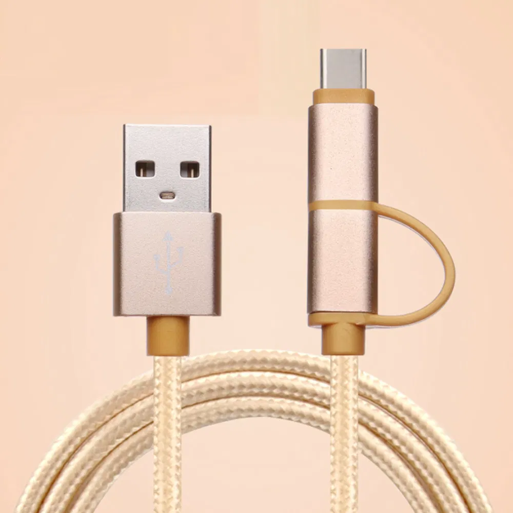 1m/3FT Fast Charger 2 in 1 Braided Type C Lightning 8pin USB Cable for Smart Phone Tablet PC