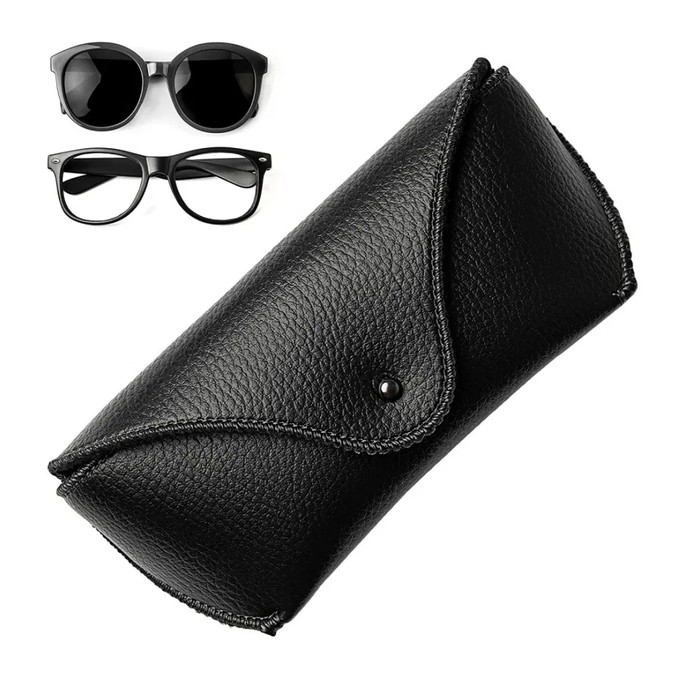 Portable Spectacles Cases Durable Glasses Bag Black PU Leather Sunglasses Case