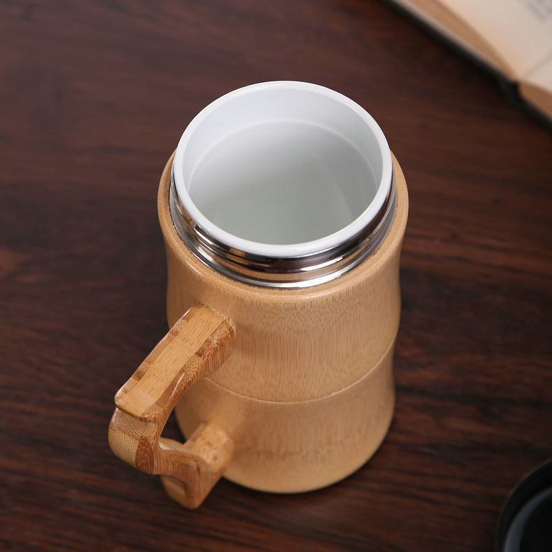 420ml Gift Thermal Stainless Steel Tea Coffee Double Wall Bamboo Travel Mug with Filter