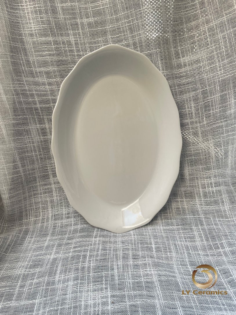 32cm Cut Edge Oval Soup Plate White High Quality Hotelware Porcelainware Ceramic Kitchenware Tableware