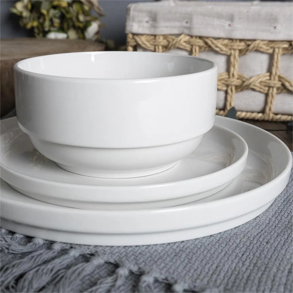 Contemporary White Stackable Porcelain Dinnerware Collection for Modern Homes