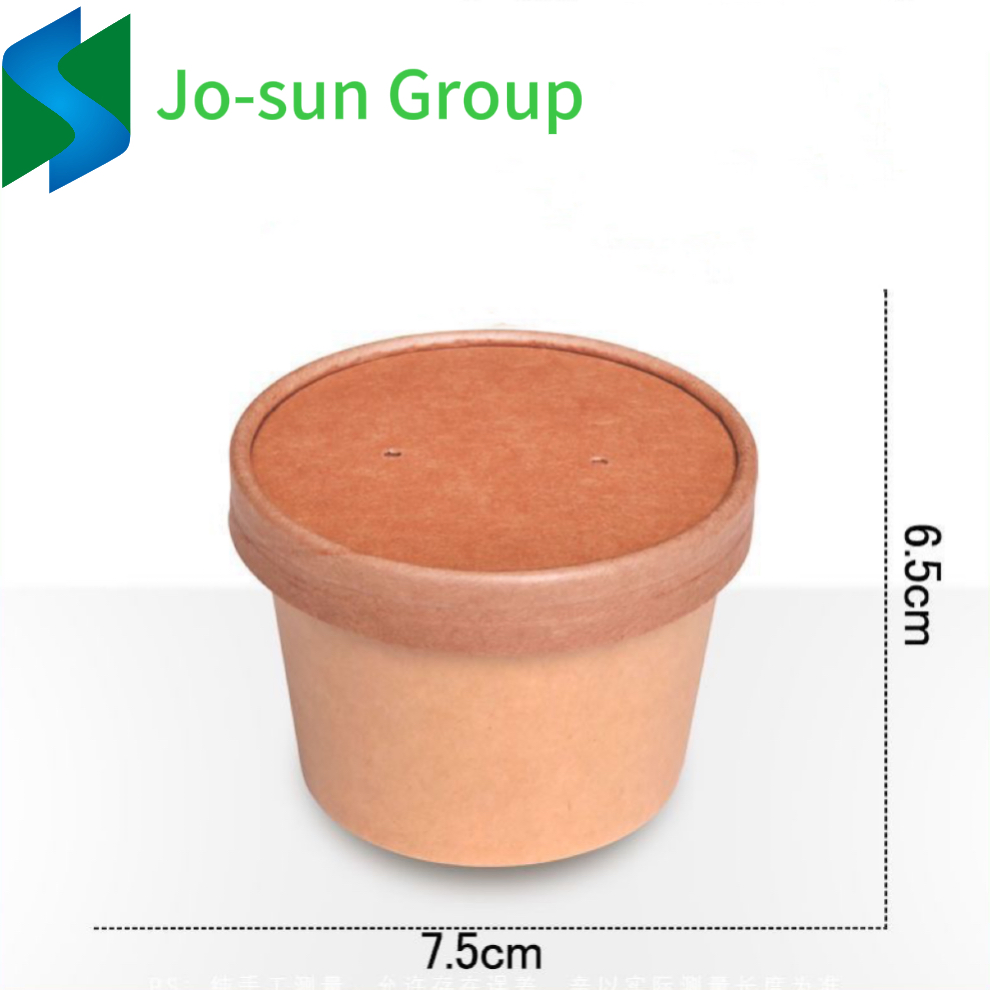 Jo-Sun Disposable Water and Oil Resistant Biodegradable Kraft Paper Round Bowl and Soup Bucket