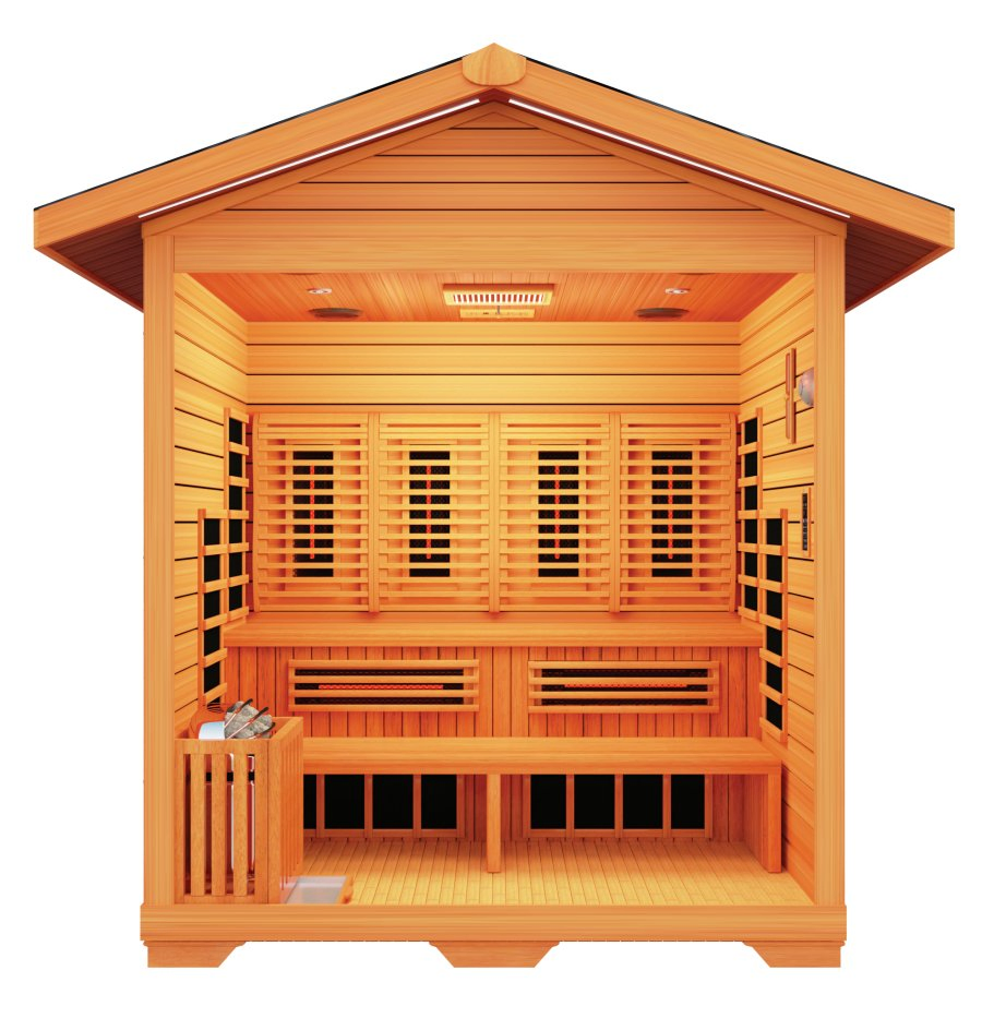 Сауна-бочка из кедра с инфракрасной печью и крышей