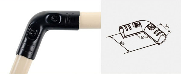 Two-Pipe 110 Degree Metal Joint Connector Hardware for 28mm Lean Pipe System