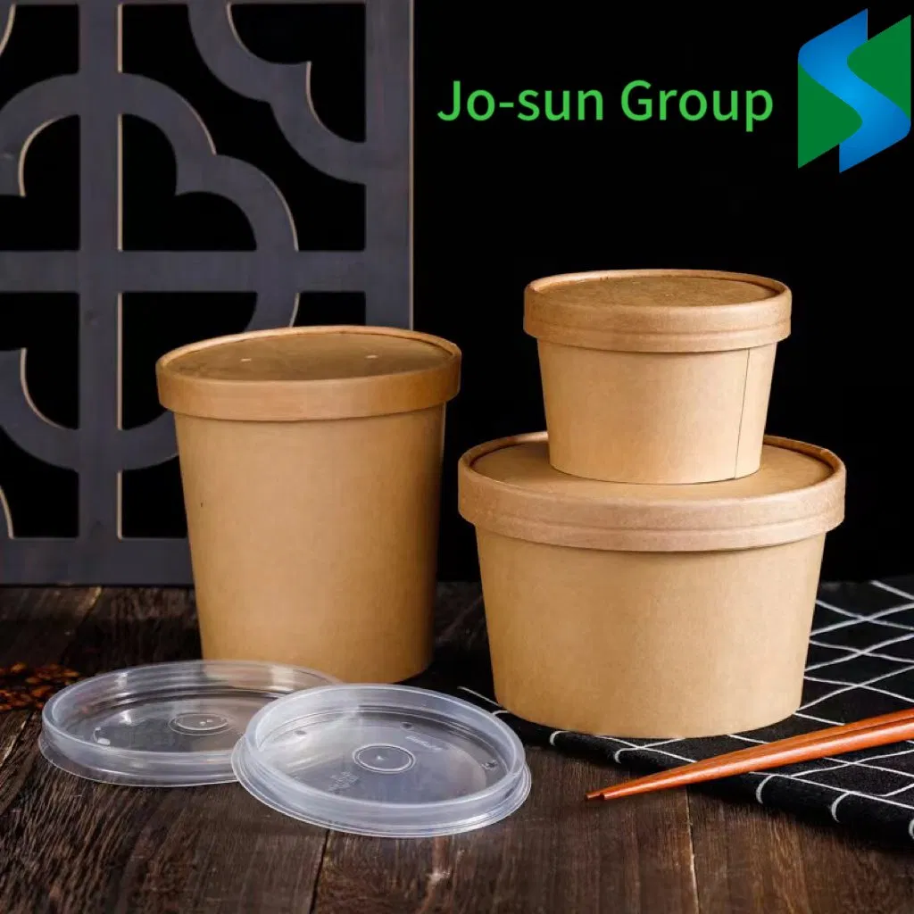 Jo-Sun Disposable Kraft Paper Soup Cup with Paper Lid Lunch Packing Takeout Food Packaging Bucket