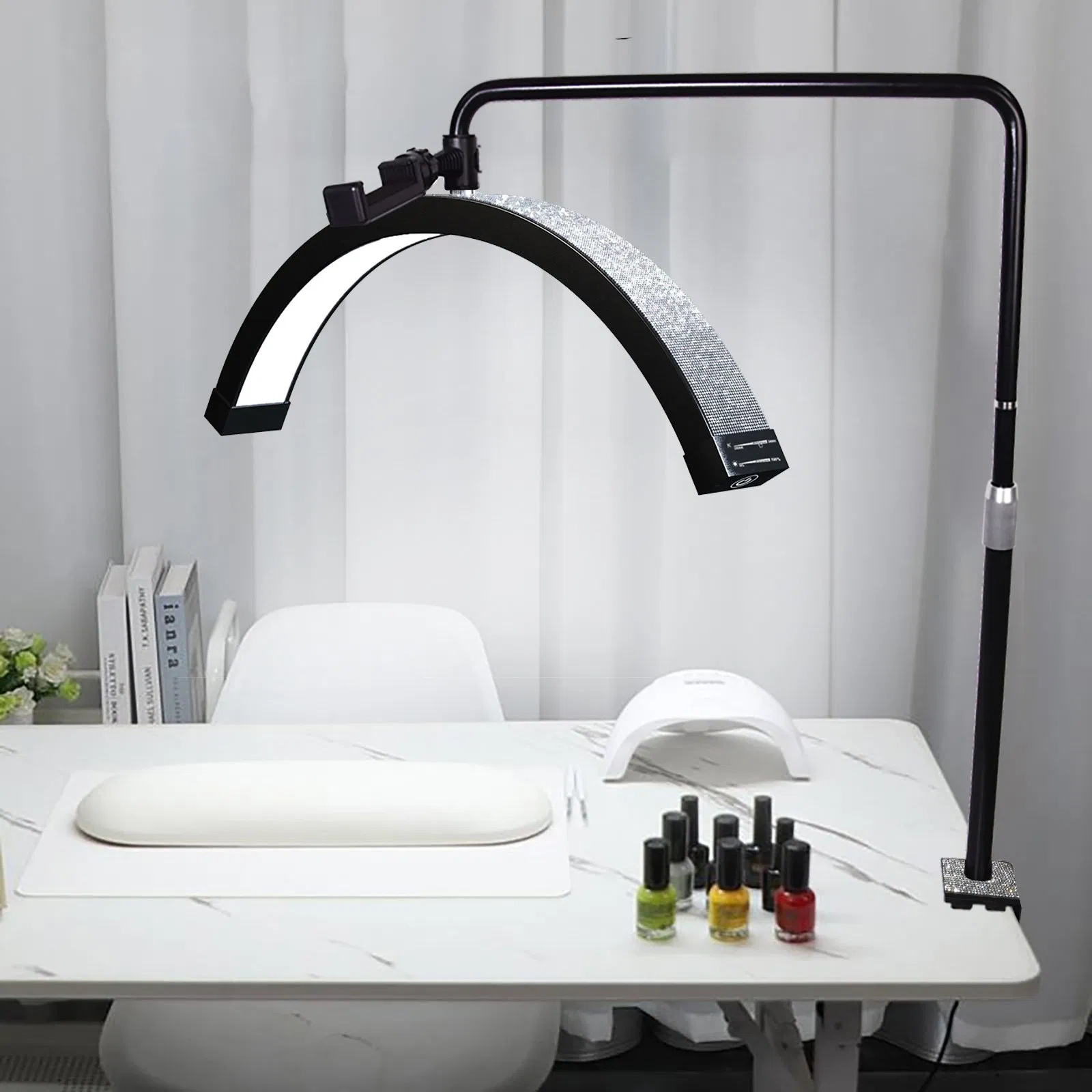 , Adjustable Half Moon Nail Desk UV Lamp with Diamond for Nail Beauty