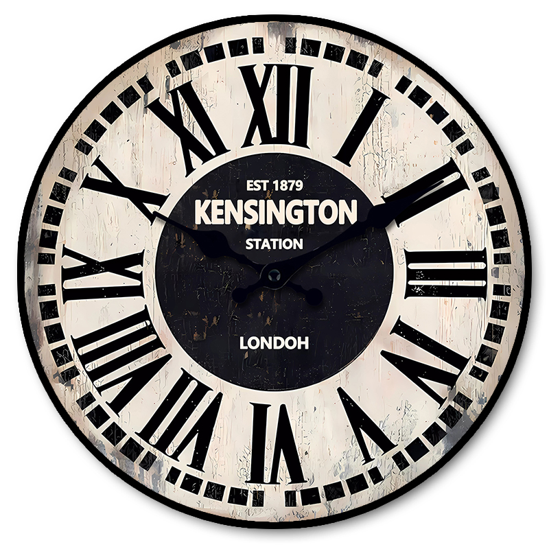 Vintage Kensington Station London Wall Clock, Retro Roman Numeral British Decor Timepiece