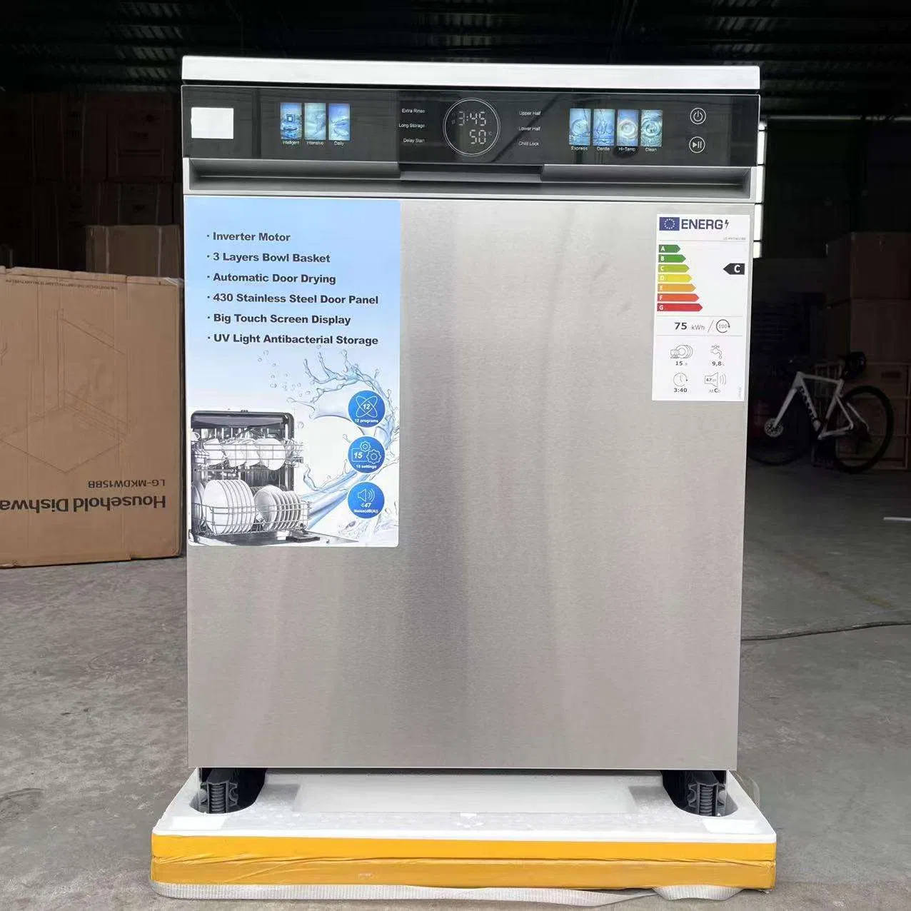 Stainless Steel UV Light Auto Door Household Built-in Electric Dishwasher