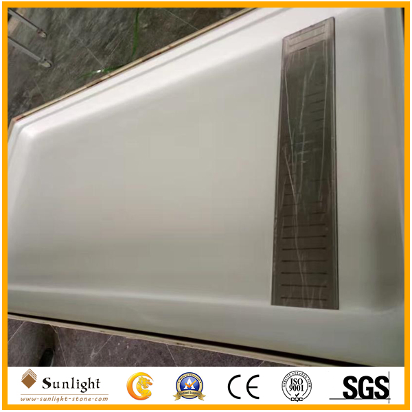 30''x60''x1.5'' Cultured Marble Ada Shower Pan for Hotels/Apartments Cut-to-Size Roll-in Shower Pan for USA