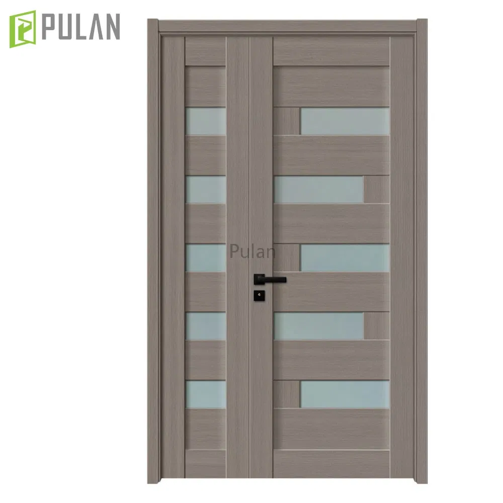 Indoor MDF Skin with PVC / Wood Veneer Hollow Particle Board Core Latest Design Bedroom Quiet Wooden Flush Door with Glass