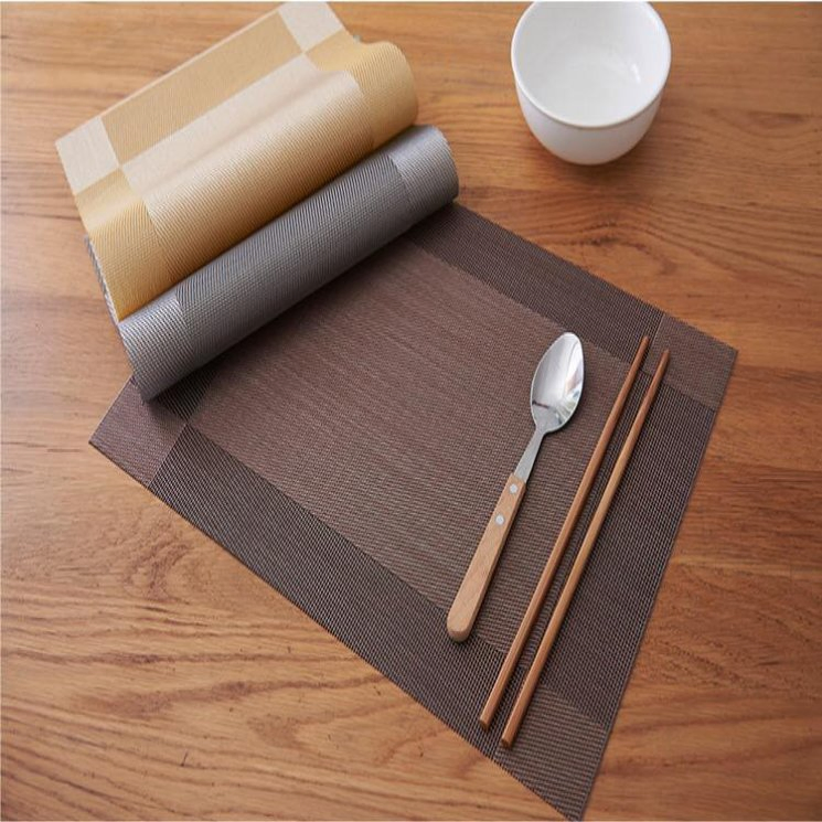 Rectangle Woven Vinyl Digital Printed Dining PVC Table Mats Coffee