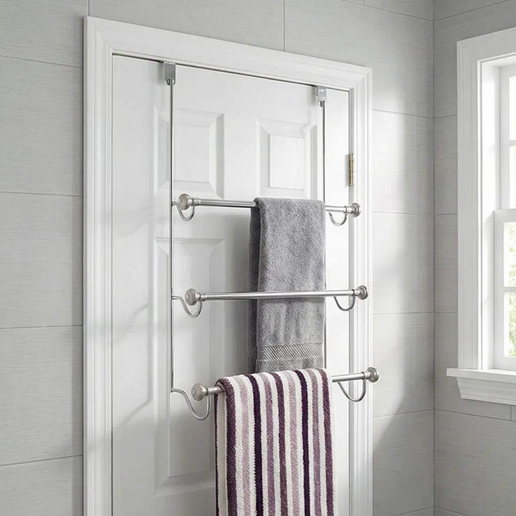 Over The Door Towel Rack, Over Door Towel Rack for Bathroom Door, Triple Towel Storage Holder with Hooks