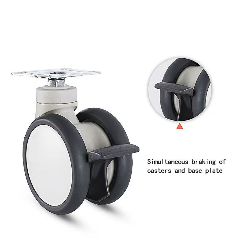 Medical Swivel Casters, Gray Threaded Stem Casters, TPR Silent Wheels with Brakes.