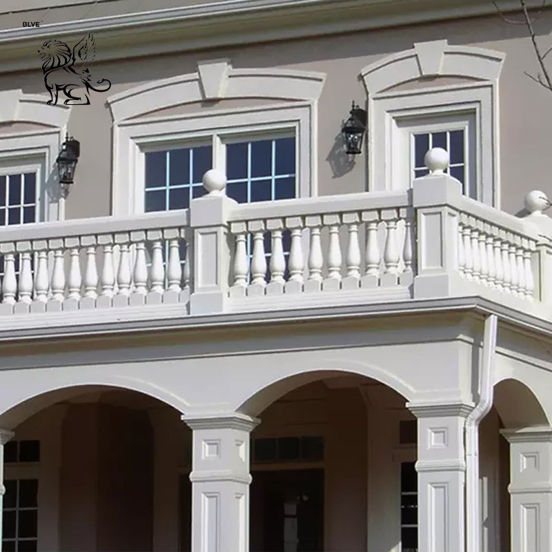 Factory Modern Design Villa Natural Stone White Marble Stone Handrails Balcony Balustrade Railing