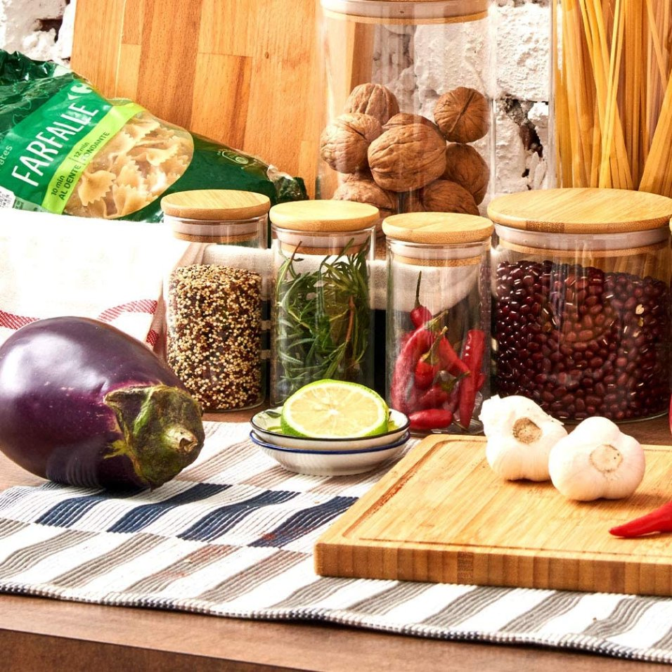 Glass Jars Storage with Bamboo Lid Food Kitchen Storage Jars
