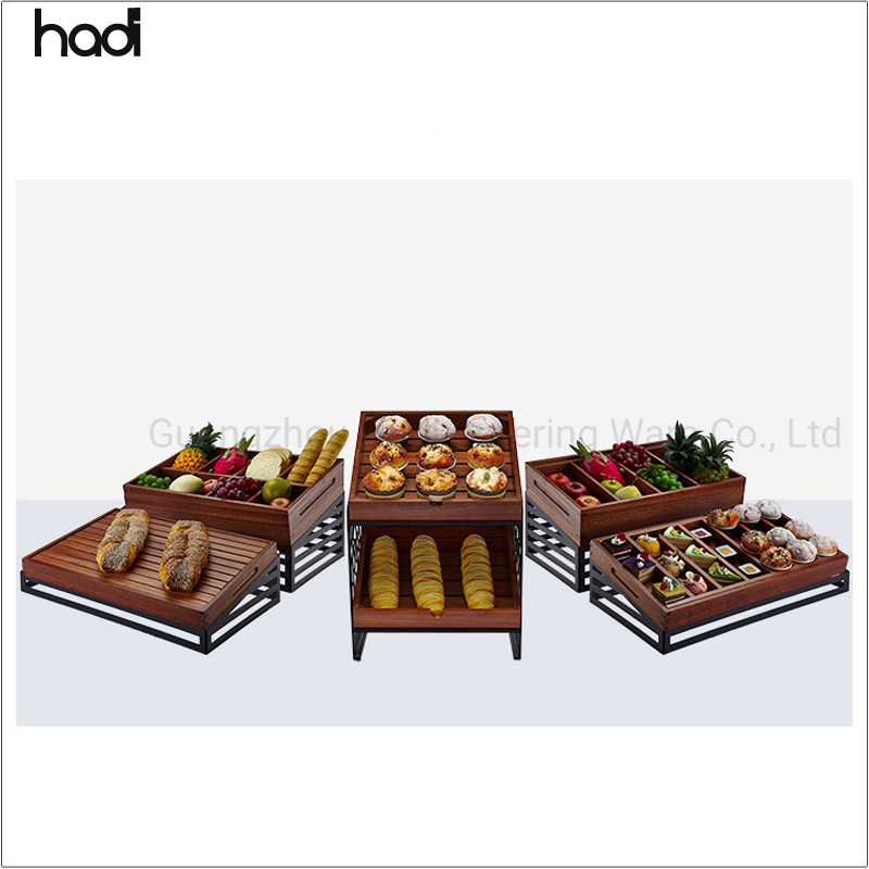 Inflight Catering Elevation Buffet Beauty Skyline Cold Sweet Sushi Display Rack Wooden Buffet Food Stand/Buffet Riser Restaurant