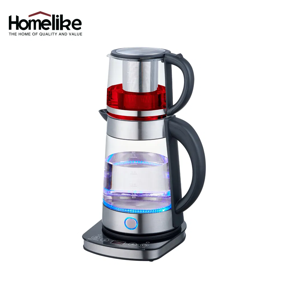 High Quality 1.7L Electric Tea Kettle with Tray Set LED Display Teapot Glass Turkish Samovar