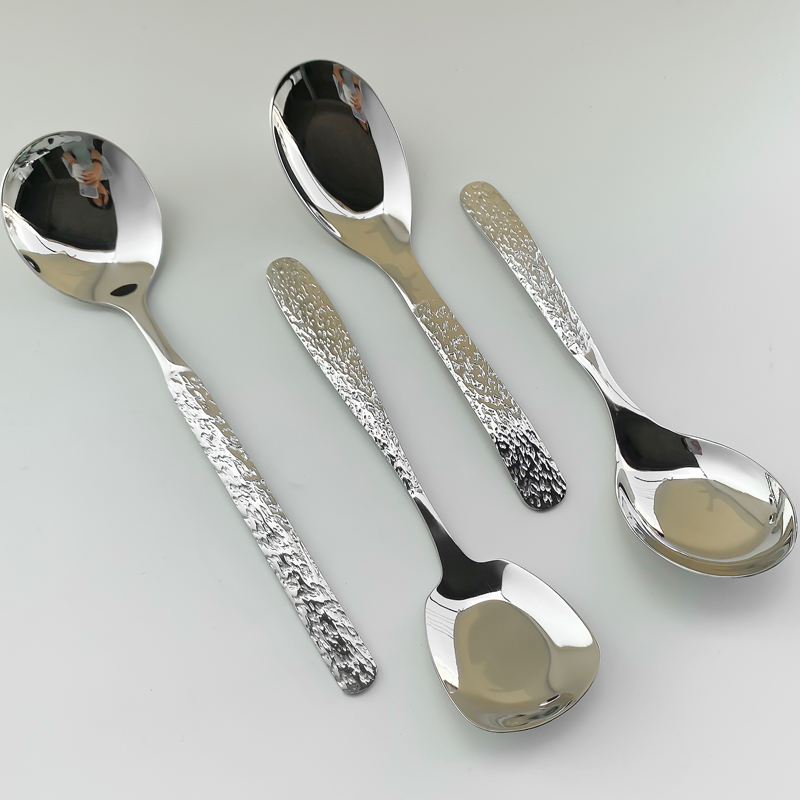 Luxury 18/10 Stainless Steel Food Grade Silver Louise Hammered Spoon with Round Edge