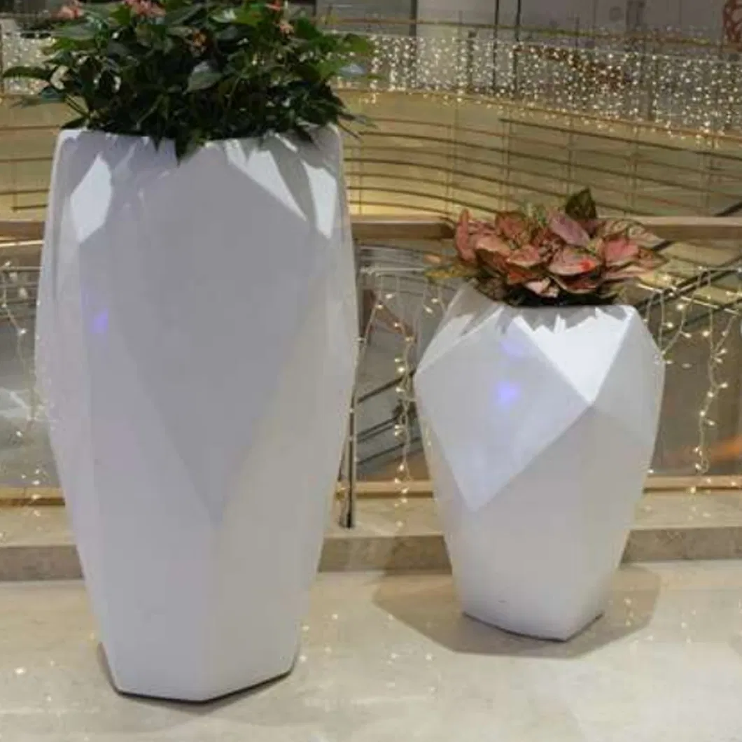 Stylish Diamond Pattern Planters FRP Customized Vase Decor Outdoor Public Artistic Sculpture Designer Flowerpot