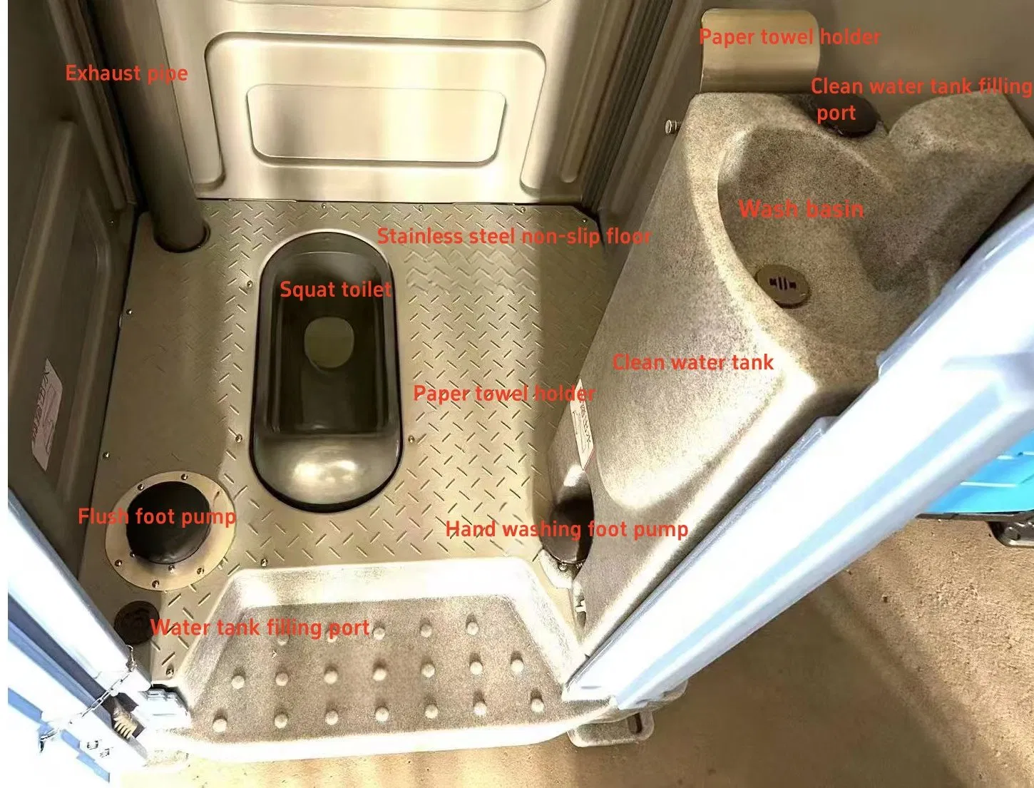 Outdoor Temporary Stainless Steel Non-Slip Premium Portable Toilet with Fecal Container
