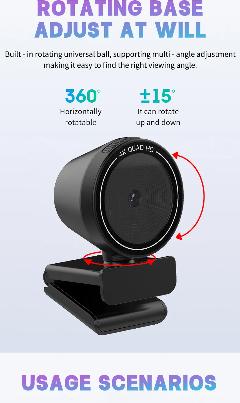 L5311 4K Ultra HD Webcam - Type-C Interface, Auto Focus Computer Camera with Rotating Base (Black)