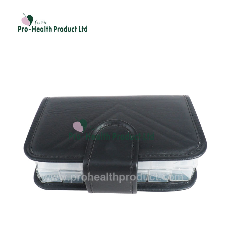 56 Compartments 2 Week PU Leather Pill Organizer Box With Wallet Cover