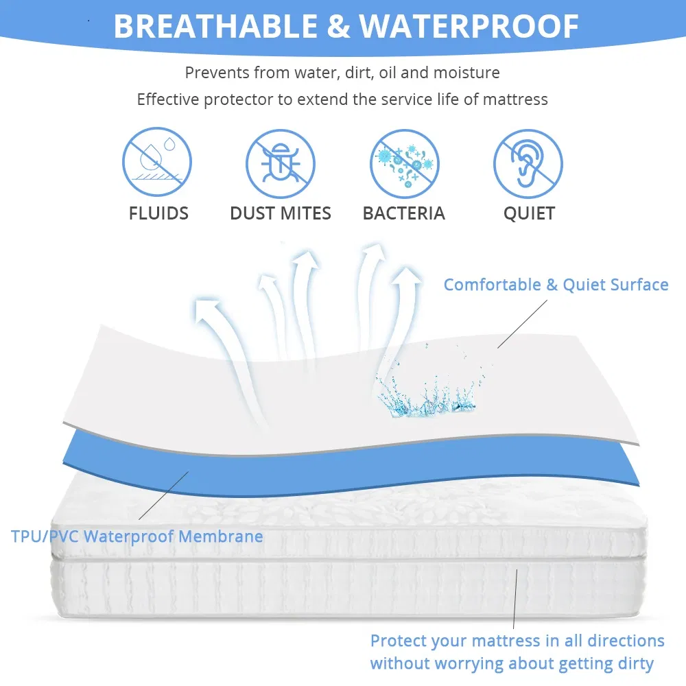 6-Sided 100% Waterproof Bed Cover Mattress Encasement Protector with Zipper