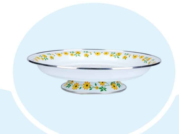 High-Footed Printed Enamel Fruit Plate