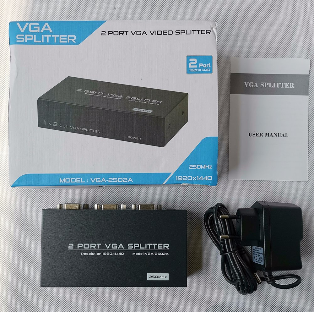 Разветвитель VGA 1x2, 250 МГц, 1 вход на 2 выхода