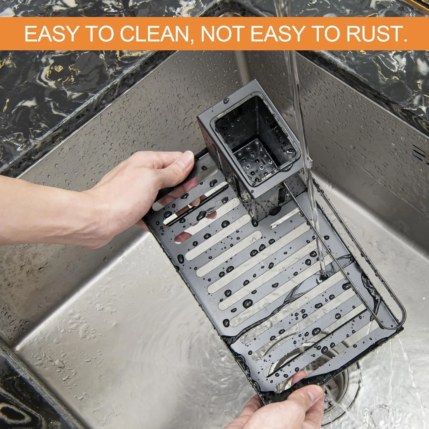 Stainless Steel Sponge Holder Dish Cloth Holder Sink Organiser with Drain Pan