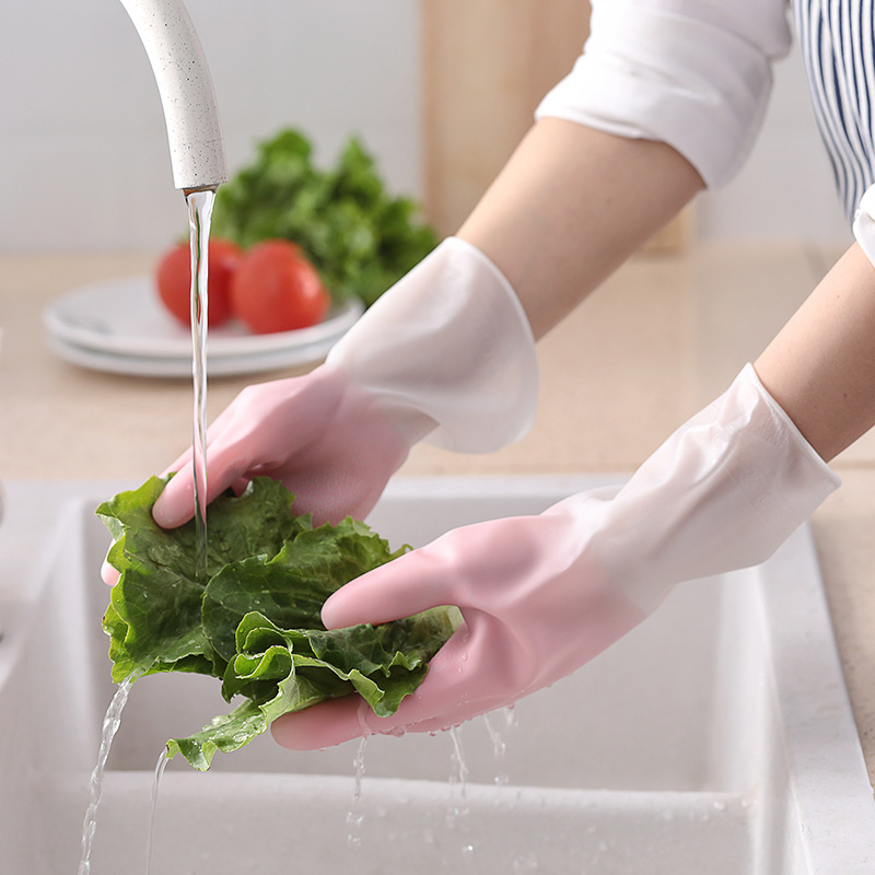 Transparent Two-Tone Waterproof Non-Slip Gloves for Household Cleaning