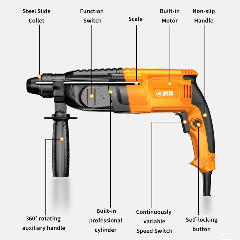 800W Portable Electric Hammer Drill Pickaxe 3 in 1 220V 5300/Min