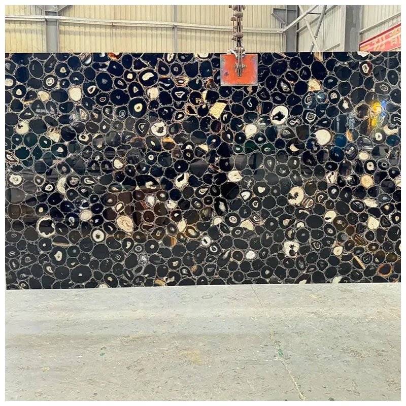 Semi Precious Backlit Black Agate Gemstone Slabs