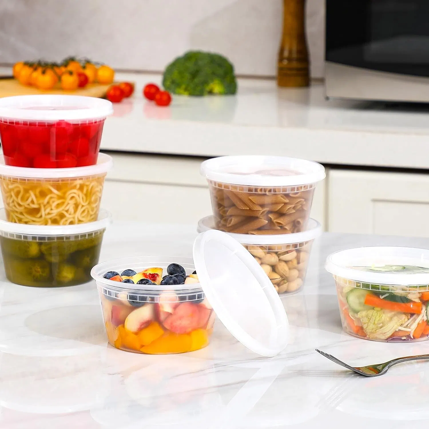 12 Oz Plastic Deli Food Containers with Lids, Airtight Food Storage Containers, Freezer/Dishwasher/Microwave Safe, Soup Containers for Takeout Meal Prep Storage