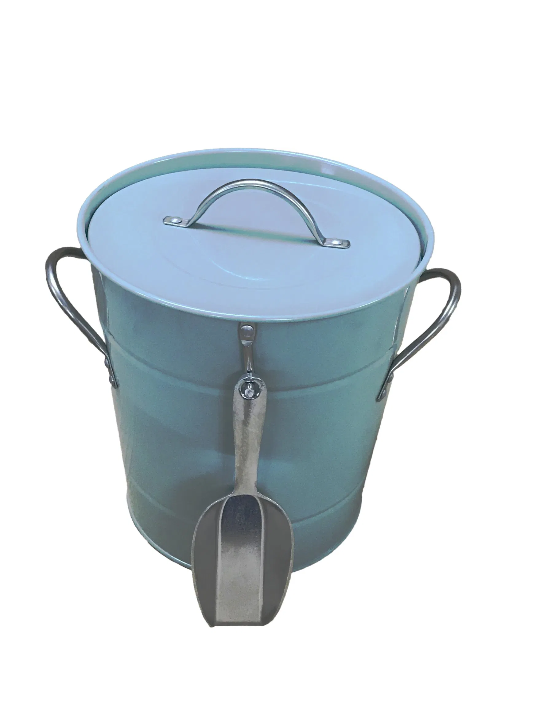 Classic Galvanized Stainless Steel Blue 2L 3L Powder Coating Double Walled Ice Bucket with Lid and Scoop