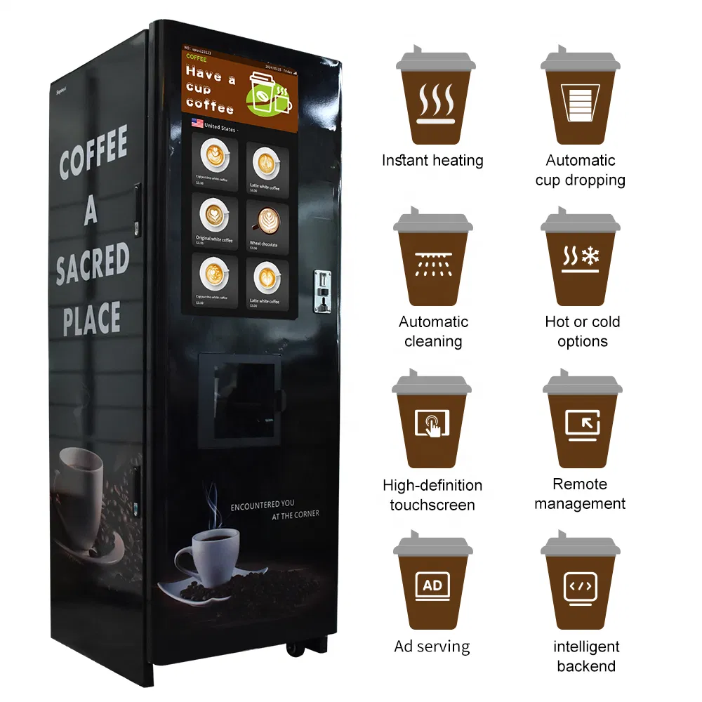 Upus Factory Custom Coin Operated Coffee Hot Chocolate Vending Machine WiFi Vending Machine 24 Hours Self-Service