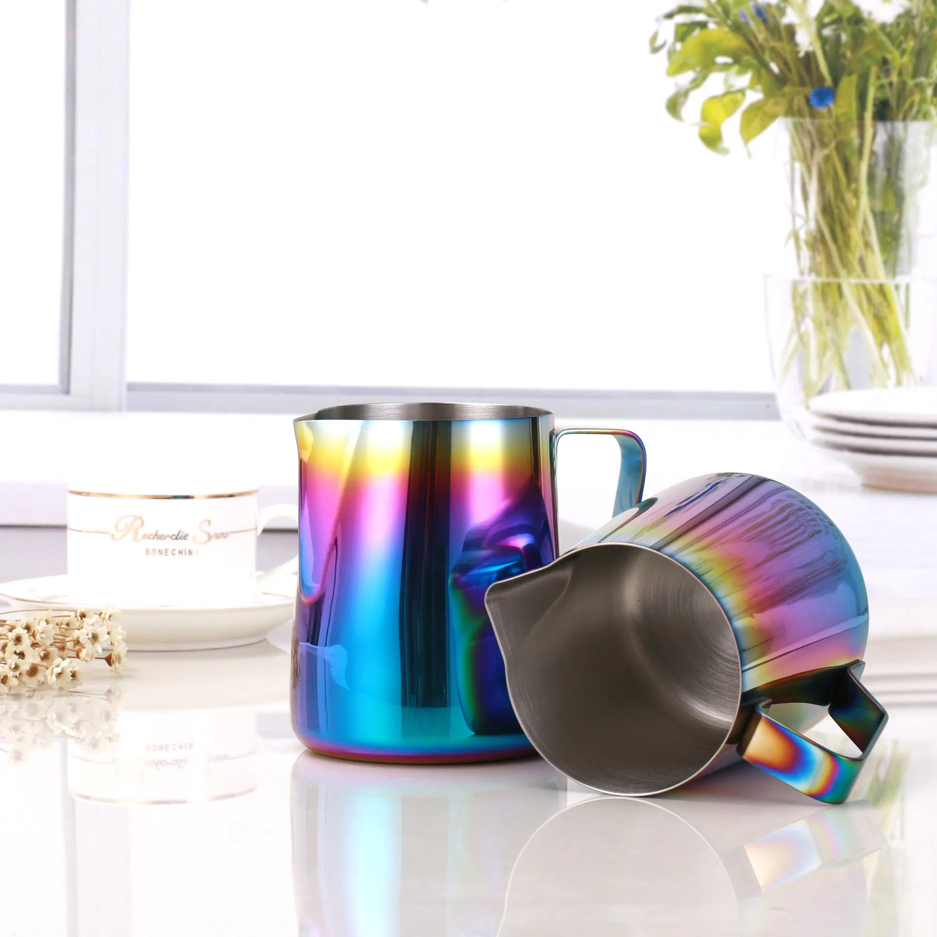 Rainbow Coating 600ml Coffee Steaming Jug for Baristas