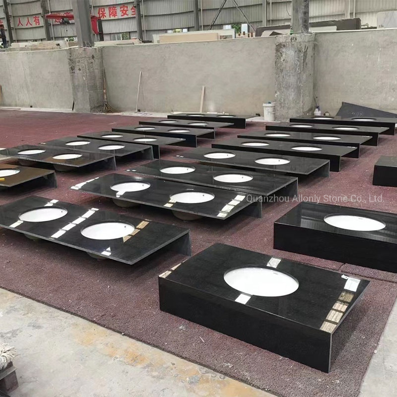 Hotel Project Design Prefab Angola Black Granite Bathroom Vanity Top with Ceramic Sink