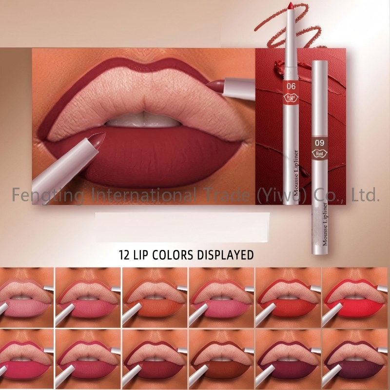 12-Piece Rotating Lip Liner Pen Set Long Wear Matte Lip Pencil Smooth Prone Not Fading Wholesale Makeup Lip Highlighters