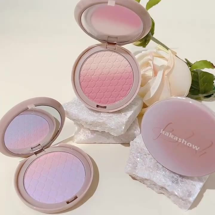 Matte Fine Shiny Face Plate Purple Cheek Blue Peach Milk Apricot Three Color Gradient Powder Blusher