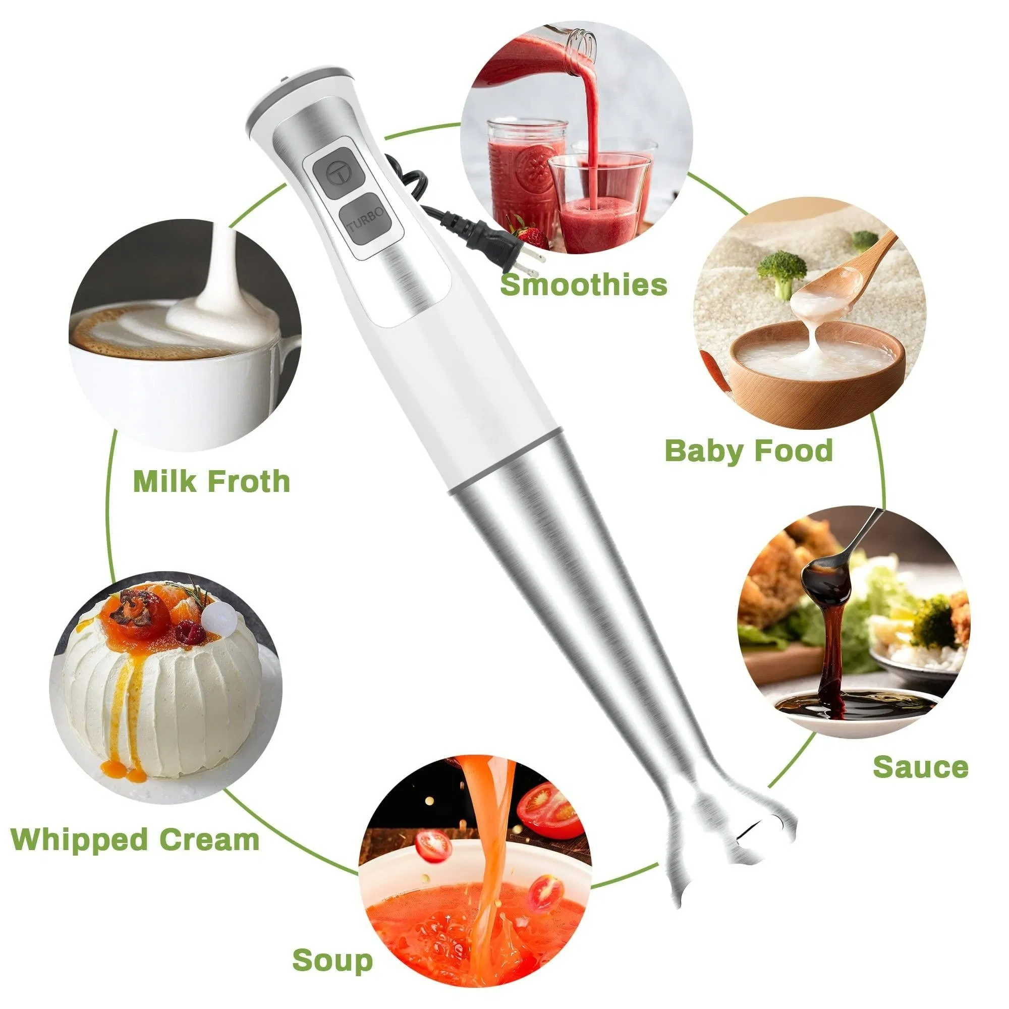 Fashionable BPA-Free 600ml Container 500ml Food Grinder 5-in-1 8-Speed Stick Hand Blender