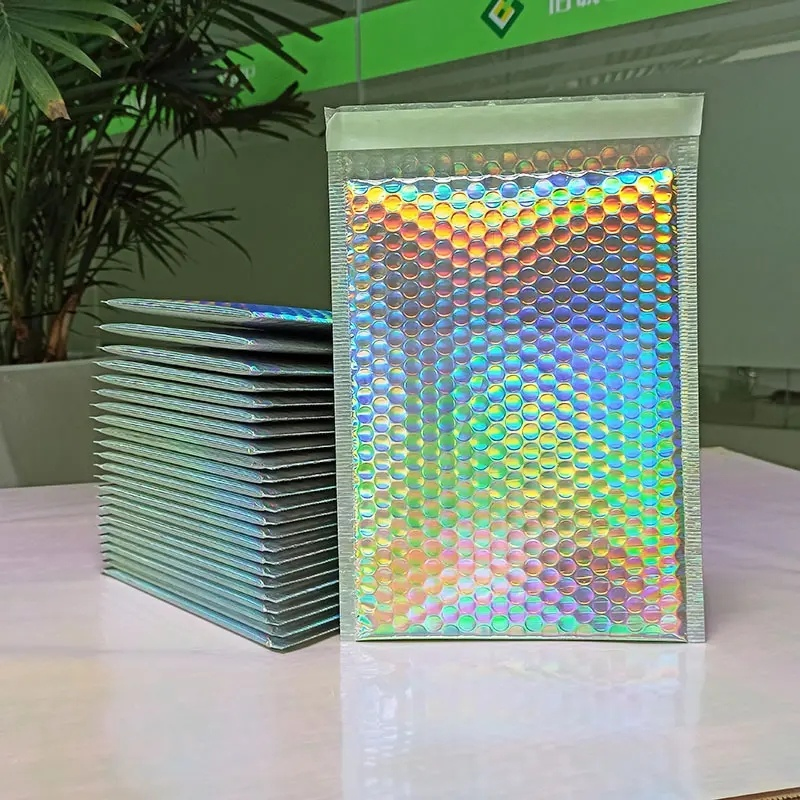 Rainbow Metallized Holographic Laser Polyester Film Foil Coated Bubble for Express Package Envelope