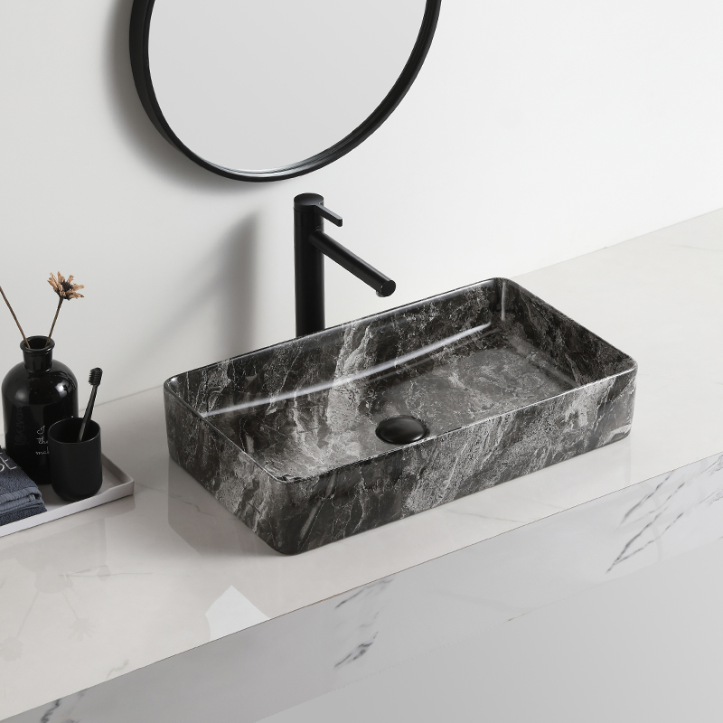 Раковина прямоугольная керамическая черный мрамор