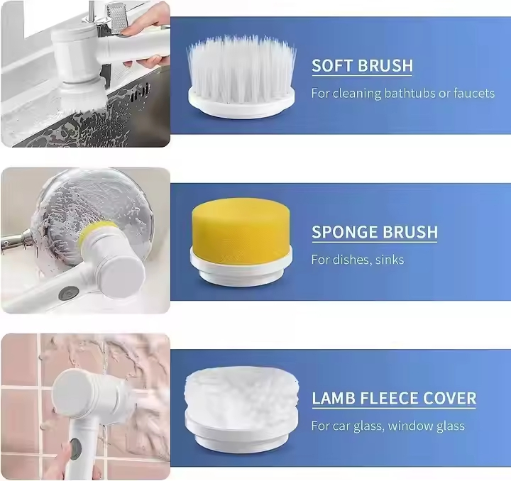 Rechargeable 5 In1 Magic Brush Electric Cleaning Brush Electric Spin Scrubber with 3 Brush Heads for Kitchen, Bathroom,