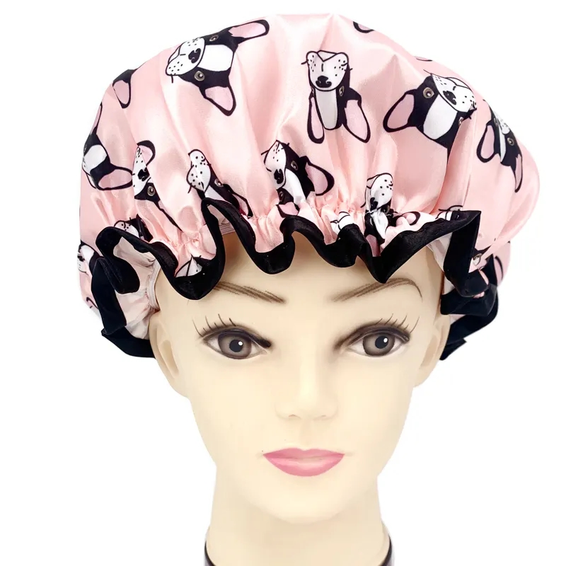 Digital Printed Polyester Satin Fabric Double Layer Pet Dogs Printing Shower Caps
