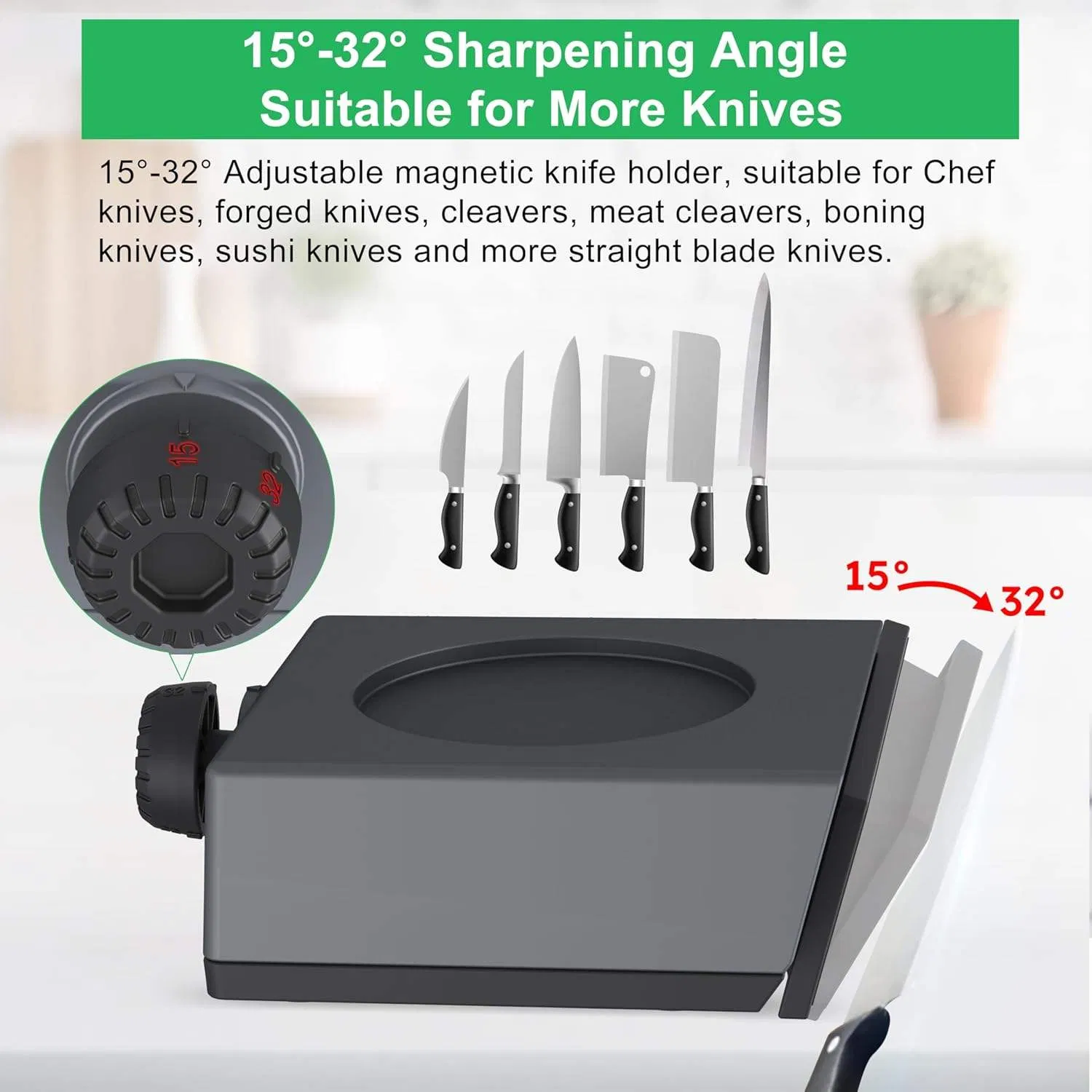 4AA Dry Battery Powered Electric Rolling Knife Sharpener Magnetic Adjustable Angle Fast Sharpening Kitchen Knife Grinder