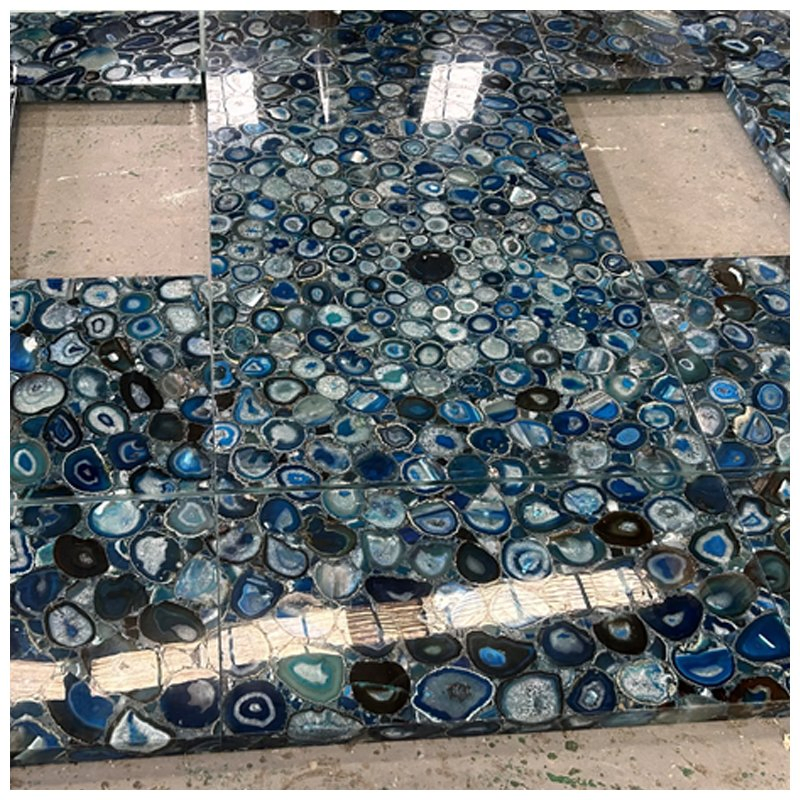 Translucent Semi Precious Blue Agate Laminated with Glass Counertops